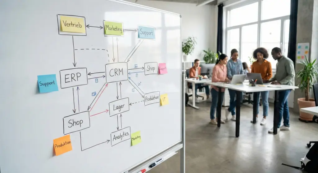 Team erarbeitet Datenlandkarte im Workshop zur Identifikation von Datensilos im Mittelstand