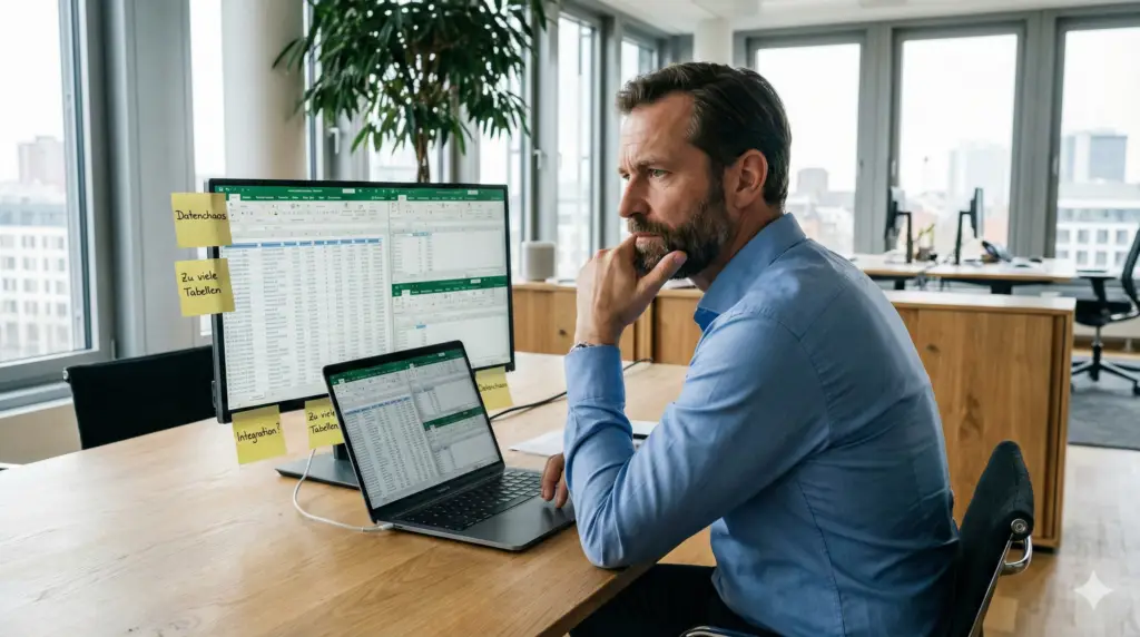 Mittelst&auml;ndischer Gesch&auml;ftsf&uuml;hrer pr&uuml;ft Datenchaos aus verschiedenen Excel-Tabellen und Systemen