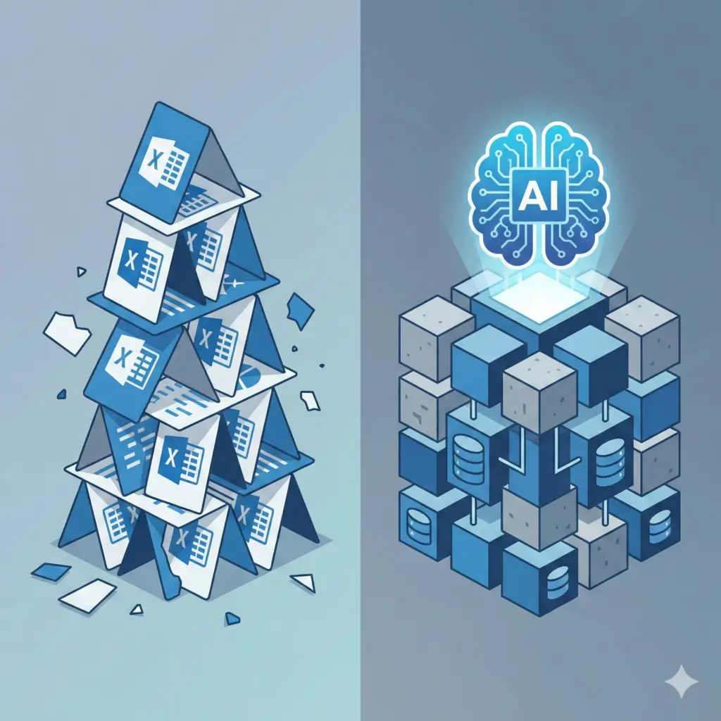 Konzeptbild zeigt stabiles Datenfundament als Voraussetzung f&uuml;r erfolgreiche KI-Strategie im Mittelstand