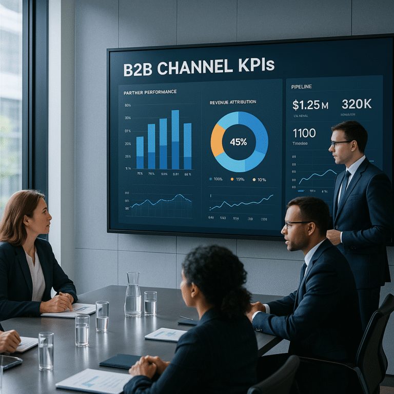 Grafik zu internen Channel-KPIs mit Vorteilen für Sichtbarkeit, Kollaboration und Steuerung