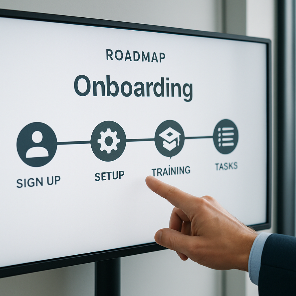 Digitale Roadmap zeigt strukturierte 90-Tage-Onboarding-Phase zur Steigerung des Partner Engagement im Channel