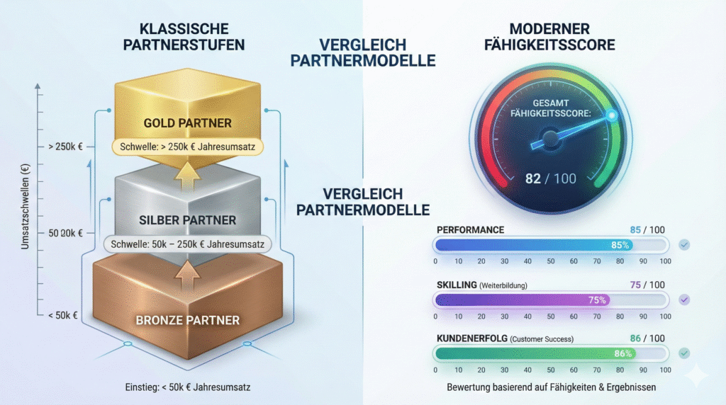 Vergleich klassisches Partner Tiering und punktebasierter Capability Score