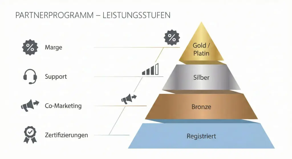 Klassisches Partner Tiering mit Registered, Bronze, Silber und Gold/Platin